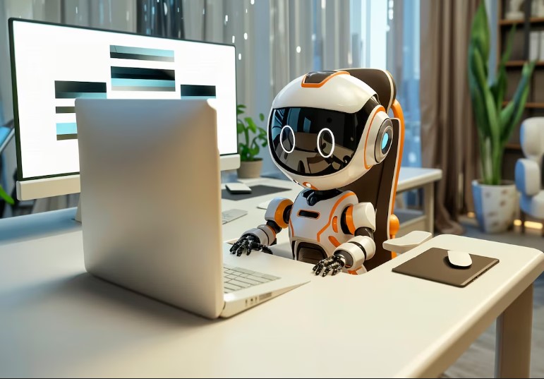 Agentic AI robot working autonomously on a laptop