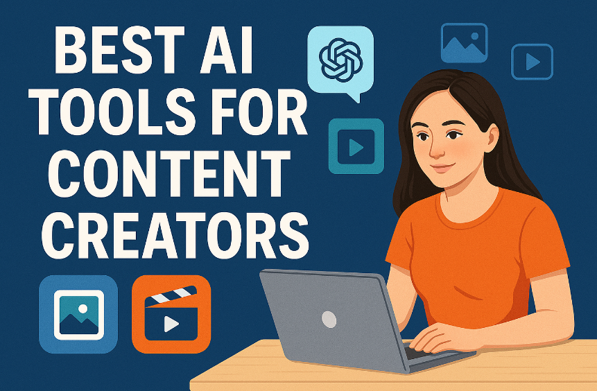 Realistic illustration of a content creator using AI tools – Best AI Tools for Content Creators 2026