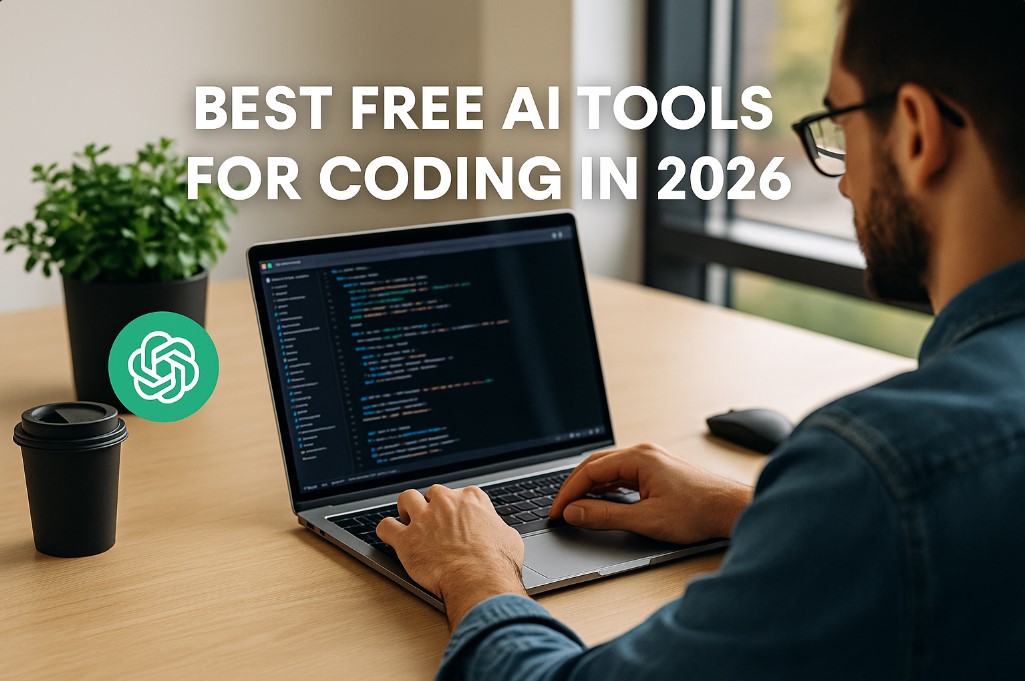 Software developer using AI coding tools on a laptop – Best Free AI Tools for Coding in 2026