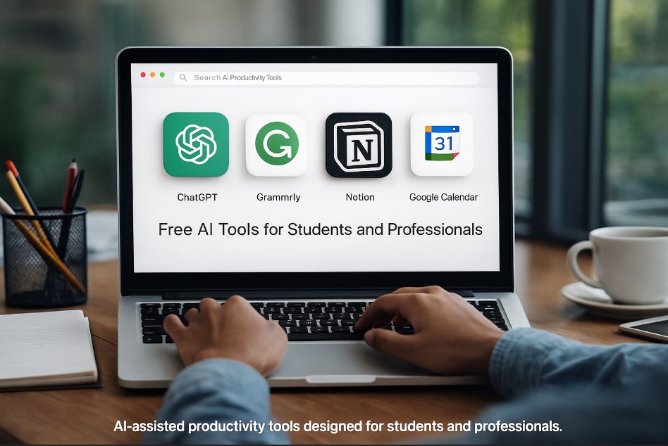 Person using AI productivity tools on a laptop – Free AI Tools for Students and Professionals