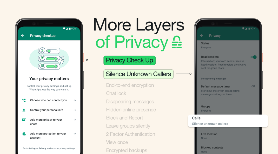 WhatsApp best privacy and security features in 2026 showing chat lock, encrypted backup, account protection, and advanced privacy settings