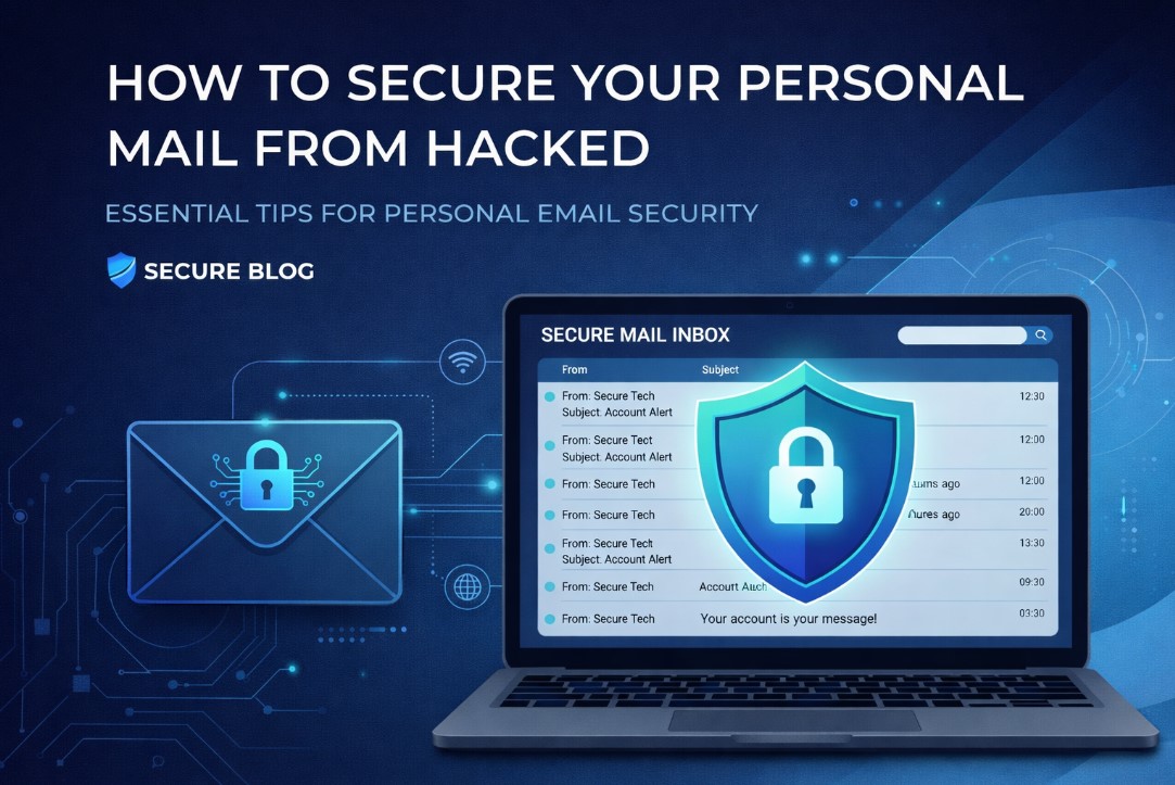 How to secure your personal mail from hacked with email security shield and secure inbox illustration