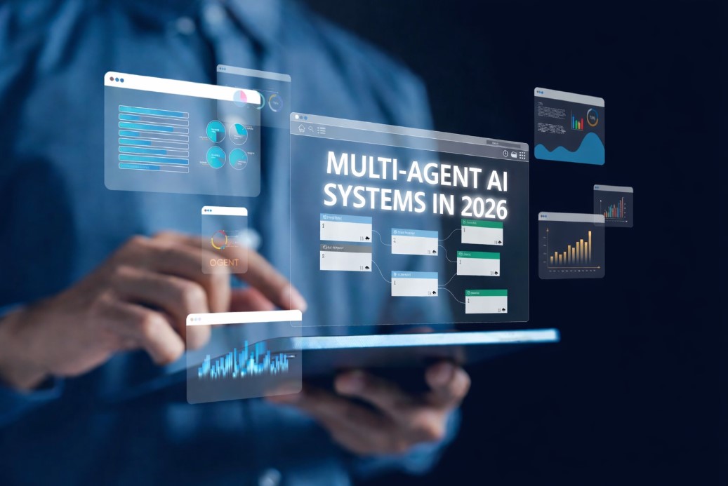Multi-Agent AI Systems in 2026 futuristic AI agents collaboration interface