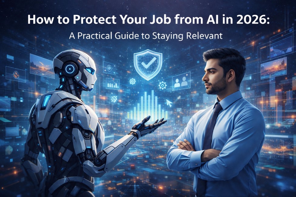 Protect your job from AI in 2026 futuristic career safety concept